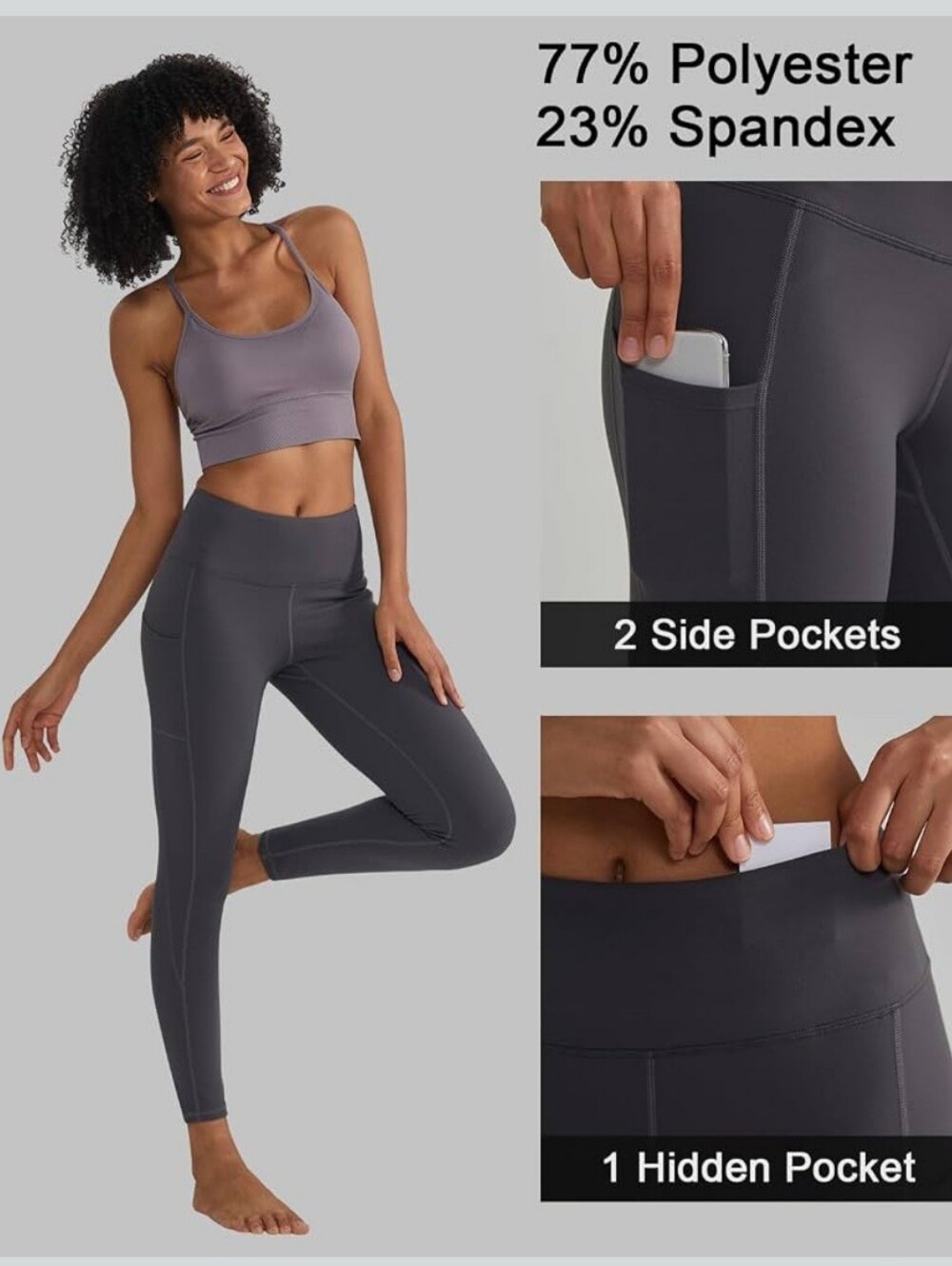 Along Fit Gray High Waisted Leggings- Women- 3 Pockets- 2XL- Workout Gym Yoga